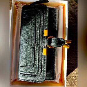 Chloe Marcie Fold-Over Long Wallet in Black EUC